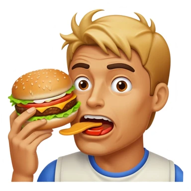 Man unhinging jaw to eat hamburger sticker