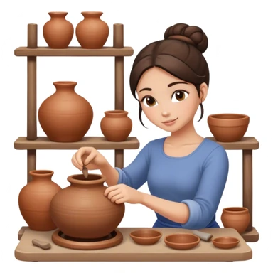 Brunette girl, bun, doing pottery, pottery wheel sticker