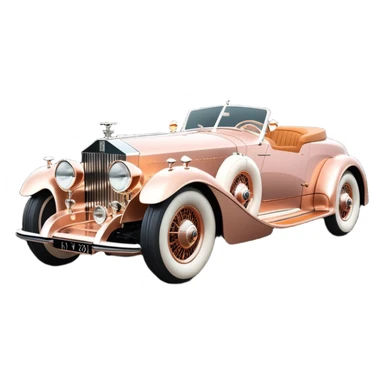 Bare bones streamlined stripped down hot rodded inlaid rose gold and wood accentuated sporty 1932 Rolls Royce with futuristic electric spaceship plasma neon glowing motors and lightening dynamos with wide racing wheels that are held strong by advanced suspension and steering sticker