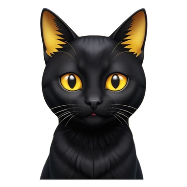 A 3D cartoon jet-black Bombay cat with glossy fur, bright golden eyes, dramatic contrast lighting, Memoji-style cinematic look. full body or half body. sticker