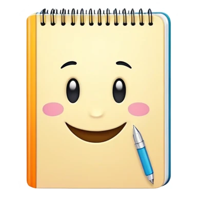 notebook with writing and a smiling face, fun and inviting sticker