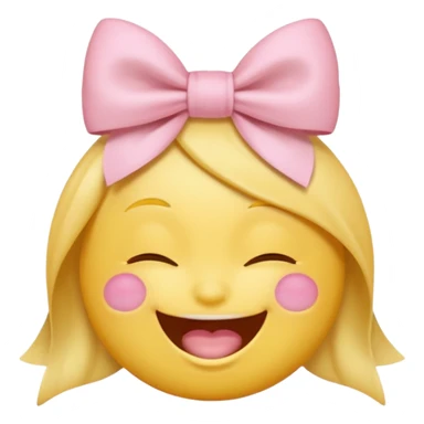 classic yellow laughing emoji with a very pretty pale pale pink bow no nose and closed eyes sticker