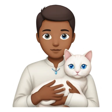 asian men holding white cat with blue eyes sticker