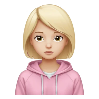 blonde girl, straight hair, minimal makeup, wearing a pastel pink hoodie and white shorts sticker