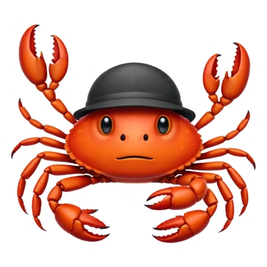 a crab with a hat with written "carbonfact" on it sticker