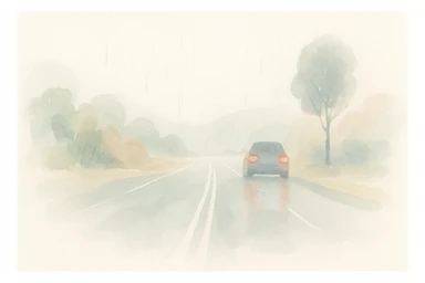 a rainy road with soft colors and blurred edges in watercolor style sticker