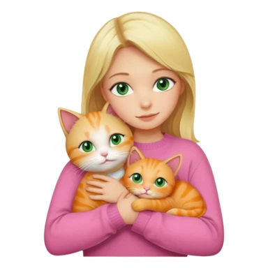 blonde girl with green eyes and in pink sweater hugging two orange cats  sticker