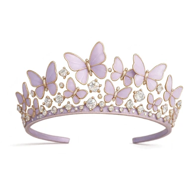 butterfly crown with a violet base, butterflies in pastel purple enamel, sparkling gems sticker