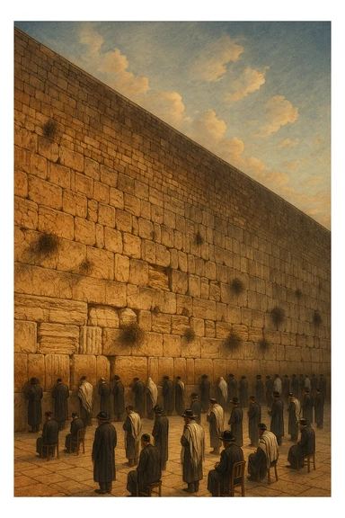 illustration of the Kotel (Western Wall), style 3, detailed, artistic sticker