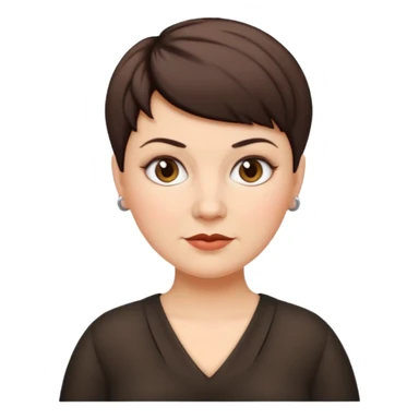 classic teacher emoji but fatter and with a black pixie cut, make her white and the pixy cut is pointy and dark brown and she is very fat sticker