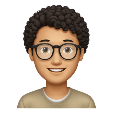 Asian guy with curly hair and black glasses sticker