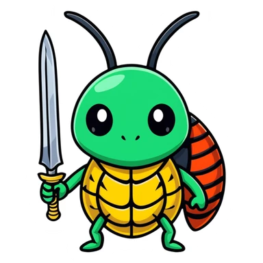 hype train bug character with sword sticker