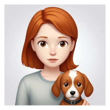 Dark hair girl and ginger hair boy with a brown short dog sticker