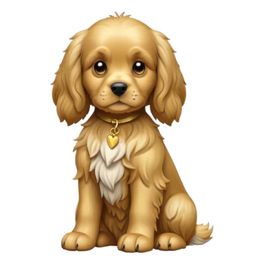 cinematic-[cocker spaniel dog]-realistic-full-body-sitting-emoji,-tail-resting-loosely-beside-its-paws,-head-tilted-dramatically,-scruffy-[solid gold]-fur,-simplified-yet-realistic-focused-features,-highly-detailed,-glowing-with-an-almost-sarcastic-glow sticker