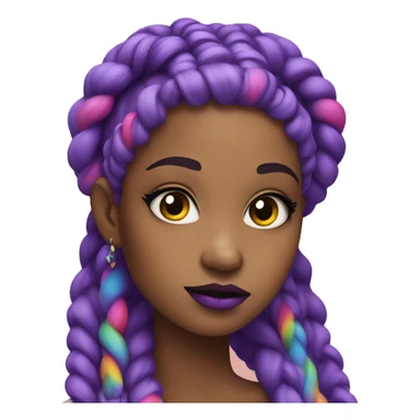girl with rainbow braids and funky makeup, purple lips  sticker