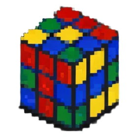 Rubik's cube with red, blue, green, yellow, white and orange sides sticker