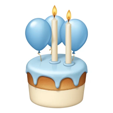 Please make some balloons that are light blue and beige, and place a small cake underneath the balloons. sticker