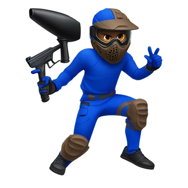 Brown skin paintball player wearing a royal blue long sleeve jersey, black pants and running with a paintball gun in hand sticker