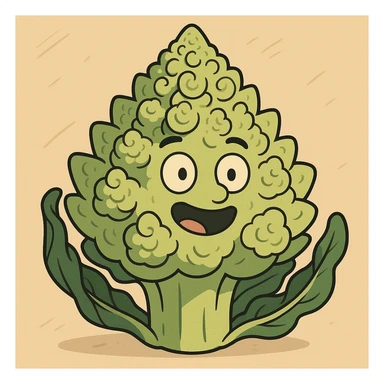 a cartoon Romanesco broccoli with a happy face sticker