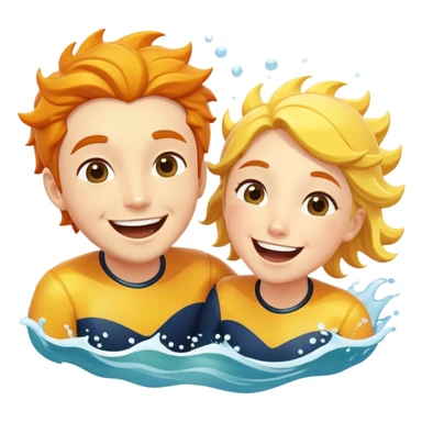 Two friends, as sea explorers, splash each other in the ocean, laughing as their eyes lock in pure joy and appreciation. The sun glistens on the water, highlighting their deep connection and the simple happiness of the moment.  sticker