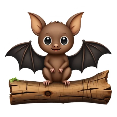 a cartoon bat sitting on a wooden log sticker