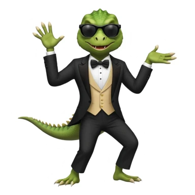 capitalist iguana banker in tuxedo and black sunglasses dancing sticker