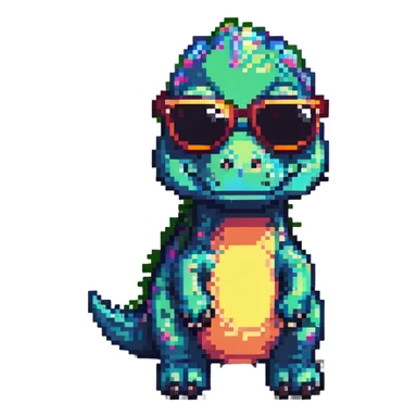 dinosaur with sunglasses in pixel art style sticker