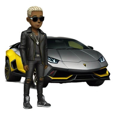 male cyber punk in front of Yellow Lamborghini  sticker