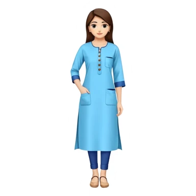 Straight-cut plain kurti with buttons and pockets sticker