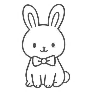hand-drawn outlined sketch of a cute bunny with a bow tie, no color, simple lines, icon style sticker