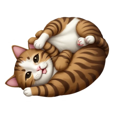 dark brown tabby and white small cat in funny positions upside down with eyes closed sticker