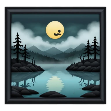 horror lake in dark sticker