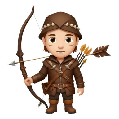 The classic hunter figure with a bow and arrow on his back, dressed in brown clothes and adorned with animal decorations sticker