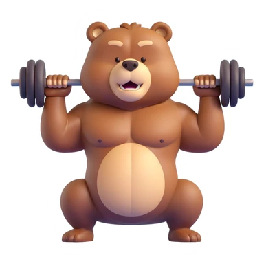 cartoonish brawny brown bear mid-squat, showing strength fitness sticker