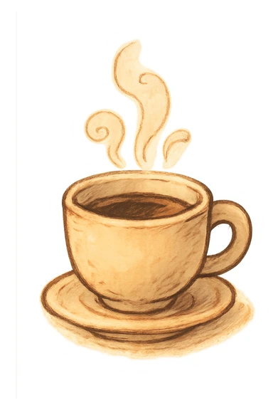 bold icon of a coffee cup in ghibli style sticker