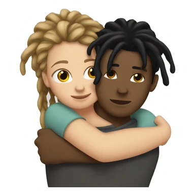 tan boy with dreads hugging white girl with black hair sticker