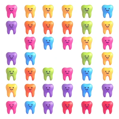 tooth app icons with different bright colors, dental application sticker