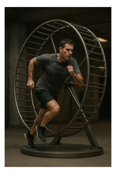 uomo che corre dentro la ruota del criceto come un circolo vizioso immagine realistica sticker