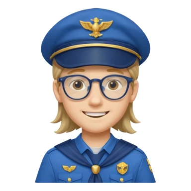scout boy long hair spectacled blue uniform with cap sticker
