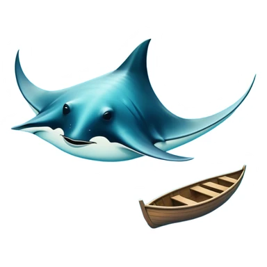 a huge manta ray under the water, dwarfing a rowboat sticker
