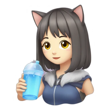 anime cat girl drinks water sticker