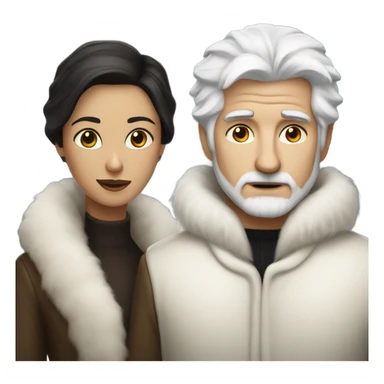 Dark haired woman white haired man White couple in long fur coats sticker