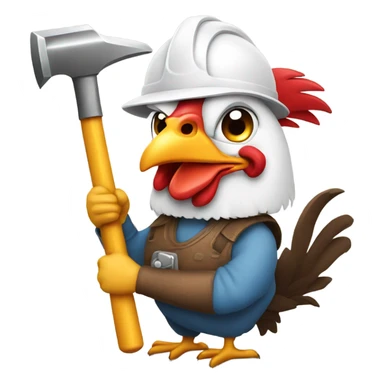 Rooster wearing a hard hat holding a Hamer  sticker