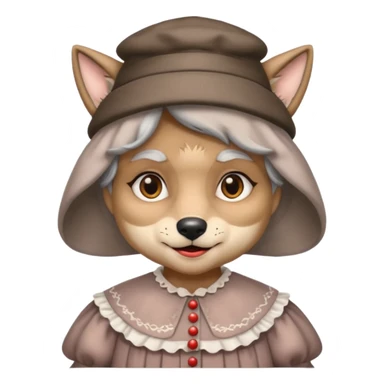 The big bad wolf is wearing Grandma's clothes and a hat, yet its face still looks like a wolf's. sticker