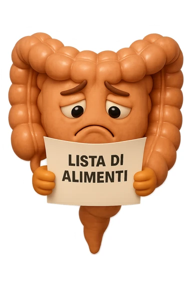 EMOJI STILE IPHONE DI UN INTESTINO CHE LEGGE UN FOGLIO CON LA SCRITTA "lista di alimenti" ed espressione triste in volto, IPERREALISTICO 4K sticker