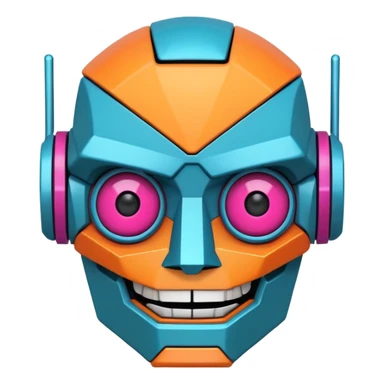 evil robot. Only its head. Very low details, just lines and colors, no need to draw in detail. Like an icon. Make it smile sticker