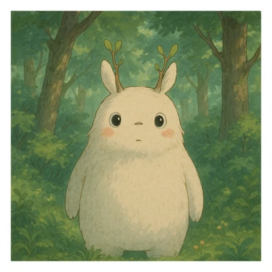 whimsical forest spirit with soft colors and gentle expression in ghibli style sticker