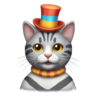 Striped gray cat in a clown costume  sticker