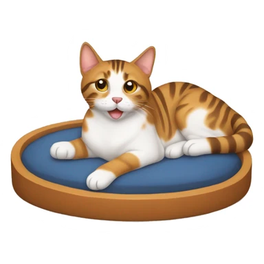 Tabby cat relaxing on dog bed sticker