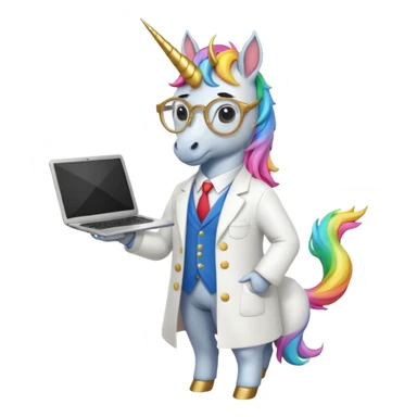 Unicorns holding laptop book
A full body of scholar unicorn wearing round glasses, holding a laptop. sticker